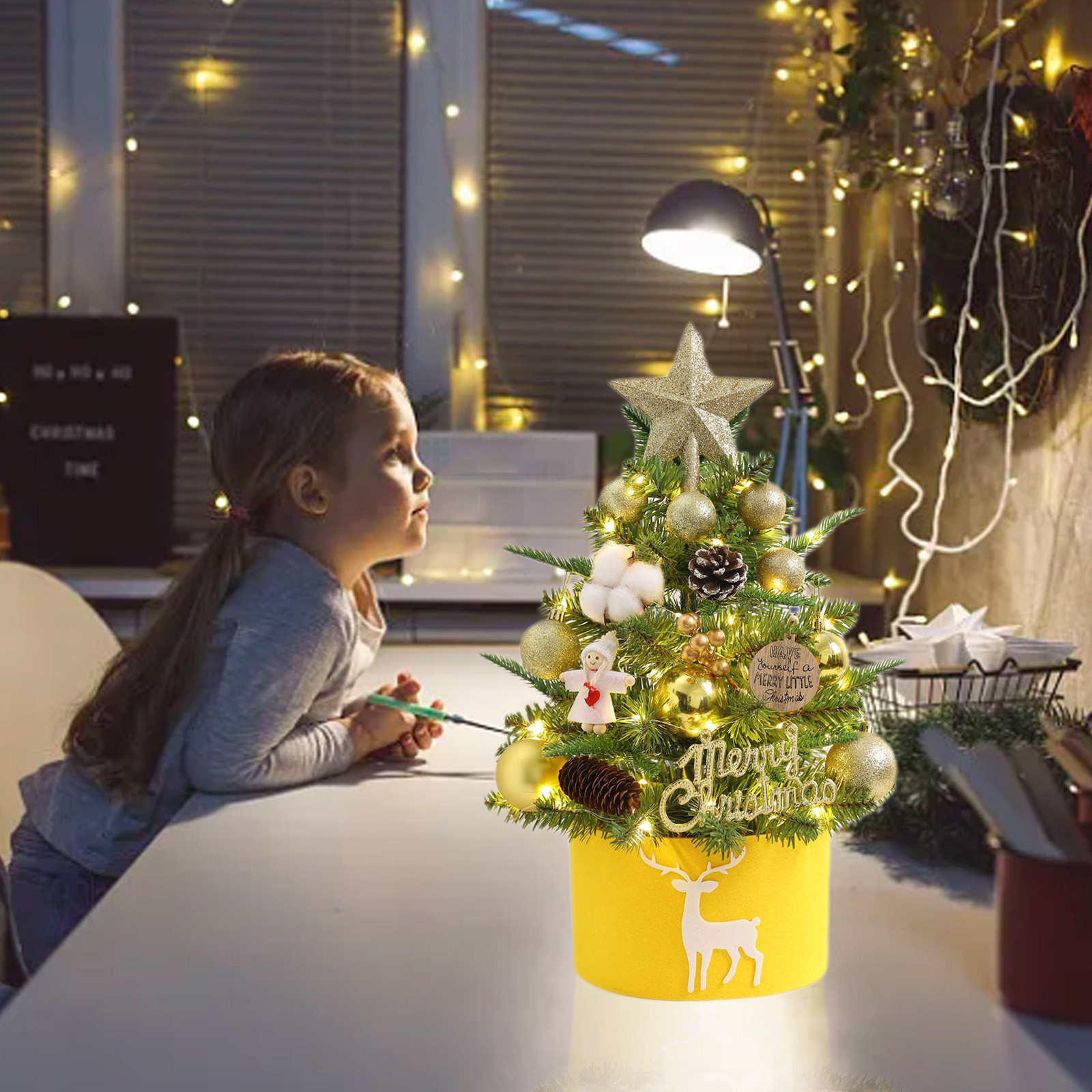 Christmas Clearance Tpzfurit Mini Christmas Tree Flocking with LED Lights - Realistic PVC Needle Material - Safe, Stable Base for Small Spaces - Ideal Holiday Decoration for Apartments, Kitchens, Bed